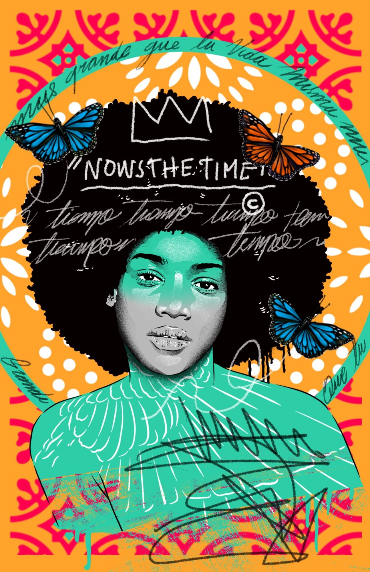 Obra: Morena solar en el tiempo. Stencil sobre papel de Wanda Pot